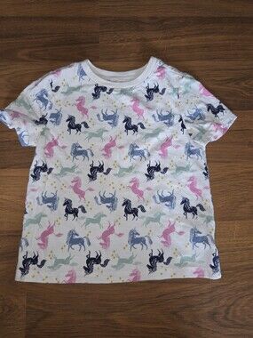 Old Navy White Tee with Pink, Navy & Mint Unicorns